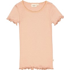 Wheat Rib T-Shirt Lace SS - Rose dawn